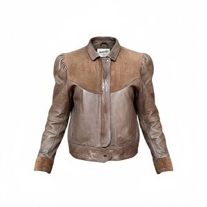 Vtg 80's Women’s Genuine Brown Leather Bomber Jacket Dolman Puff Sleeve SZ M